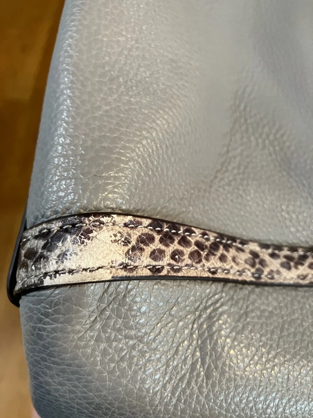 Coach Pebbled Leather Gray Hobo Shoulder Bag with Exotic Snakeskin-Embossed Trim